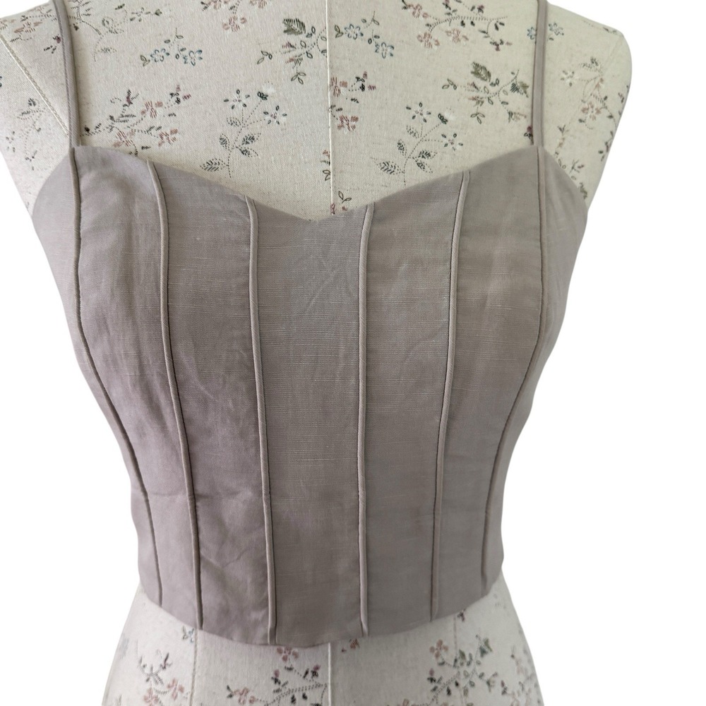 Club Monaco Linen Blend‎ Pintuck Bandeau Top Womens SM Tan Cropped Smocked